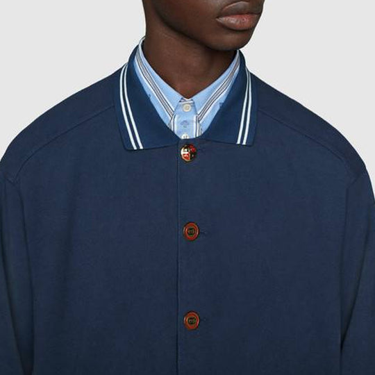 Men's Gucci SS21 Long Sleeves Autumn Blue Polo Shirt 573268-XJA6J-4345