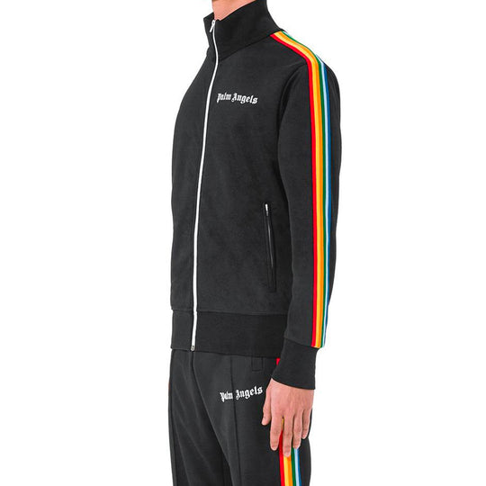 Men's PALM ANGELS Black Rainbow Track Jacket Stripe PMBDS
