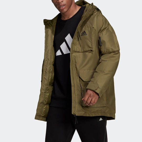 adidas Outdoor Sports hooded down Jacket Olive Green H61734 - KICKS CREW
