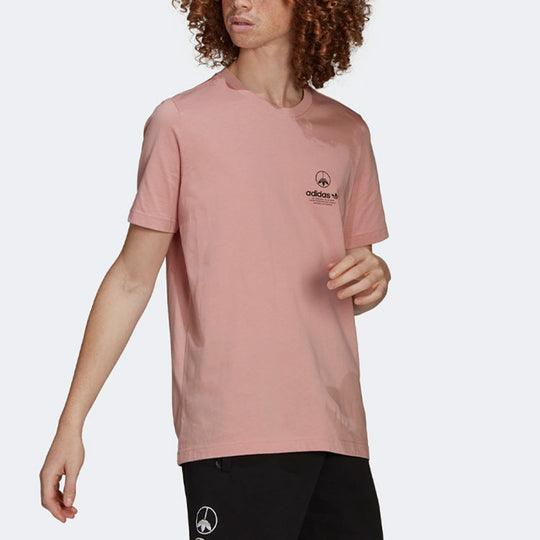 Men's adidas originals Solid Color Alphabet Logo Round Neck Pullover Sports Short Sleeve Pink T-Shirt HF4910