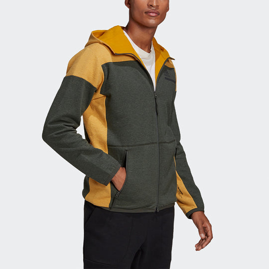adidas Zne Fz M Winter Colorblock Fleece Lined Stay Warm Hooded Jacket Brown GU2079
