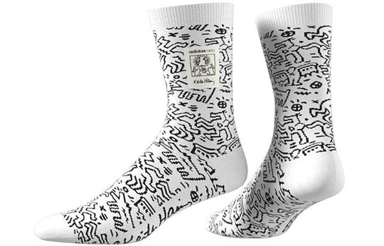 adidas neo x Crossover Graffiti Pattern Casual Socks Unisex One Pair White HC7209