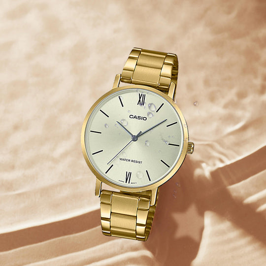 Reloj Casio Dama Original LTP-VT01G-9B reloj pulsera en acero inoxidable  dorado, fondo dorado. 