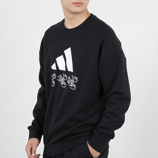 adidas logo Applique Hooded Round-neck Loose Sweater Men Black GM4446