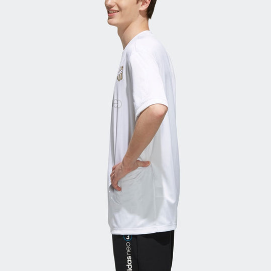 Men's adidas neo Logo Printing Sports Round Neck Short Sleeve White T-Shirt EI4518