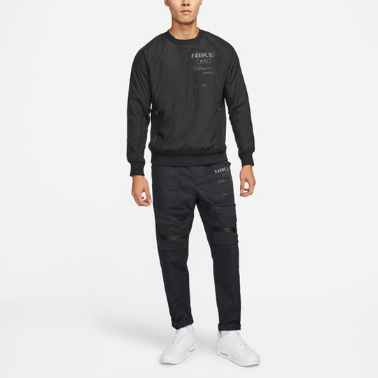 Men's Nike Solid Color French Terry Breathable Round Neck Pullover Long Sleeves Black DD5938-010