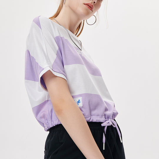 FILA FUSION Contrasting Colors Stripe Loose Round Neck Short Sleeve Lavender T-Shirt T11W135106F-VT