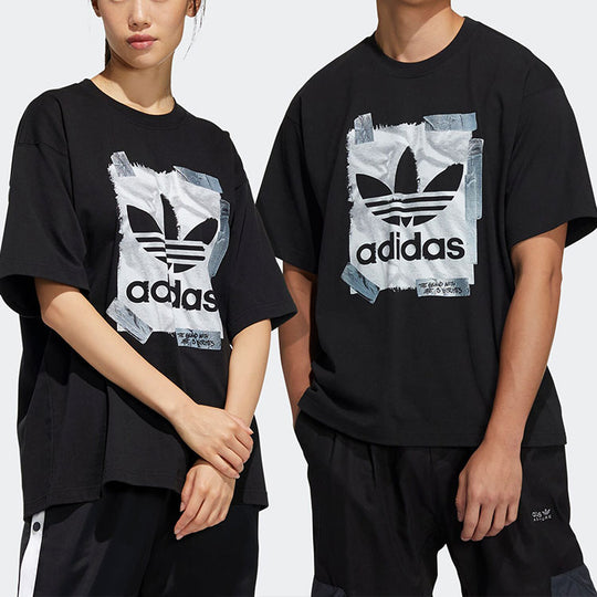 adidas originals Pattern Large Logo Printing Athleisure Casual Sports Round Neck Short Sleeve Couple Style Black HL4113