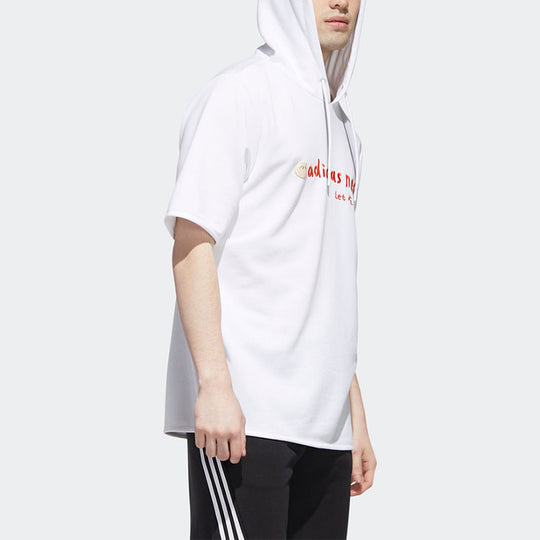 Men's adidas neo Logo Embroidered Sports Pullover Hooded Short Sleeve White GP5824