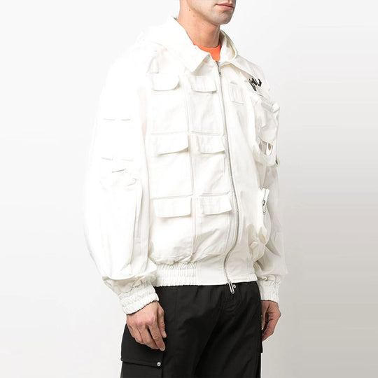 OFF-WHITE SS22 Multiple Pockets Logo Printing aviator Jacket White OMEA202T22FAB0010110