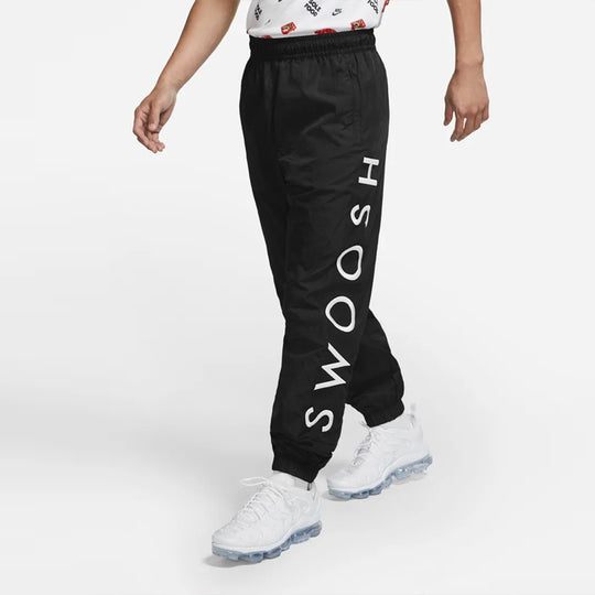 Nike Sportswear Swoosh Embroidered logo Printing Sports Woven Long Pants Black CU3891-010