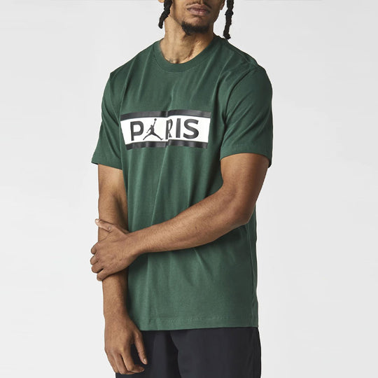 Air Jordan Paris Saint-Germain Logo Printing Sports Round Neck Short Sleeve Green DB6510-333