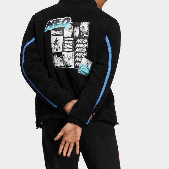 adidas neo U Radio W Jkt Contrasting Colors Pocket Fleece Stay Warm logo Sports Stand Collar Jacket Black HG9038