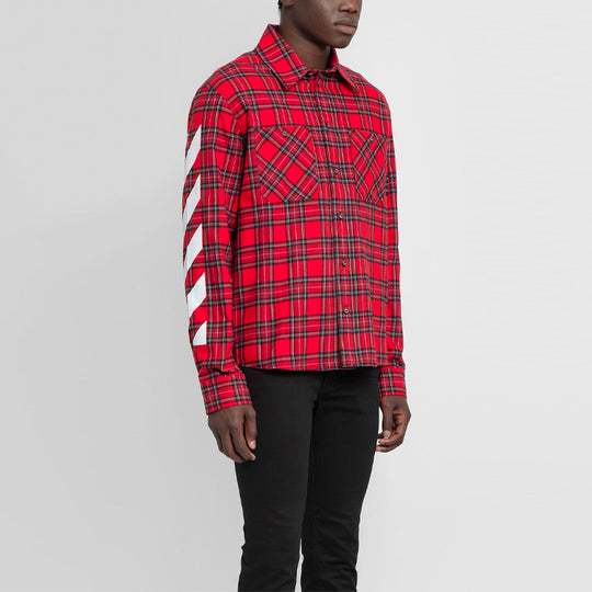 OFF-WHITE SS21 Plaid flannel Long Sleeves Shirt Loose Fit Red OMGA133S21FAB0012501