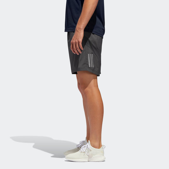 adidas Own the Run Sho Training Sports Reflective Stripe Woven Shorts Gray DT4817