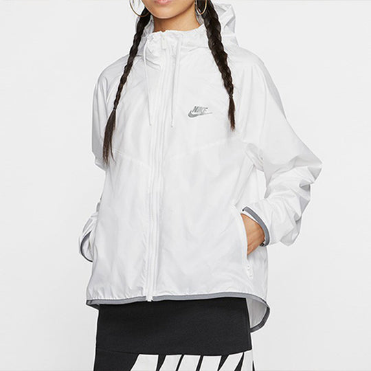 (WMNS) Nike Sportswear Windrunner Sports Splice Zipper With Cap Waterproof Jacket White BV3940-100