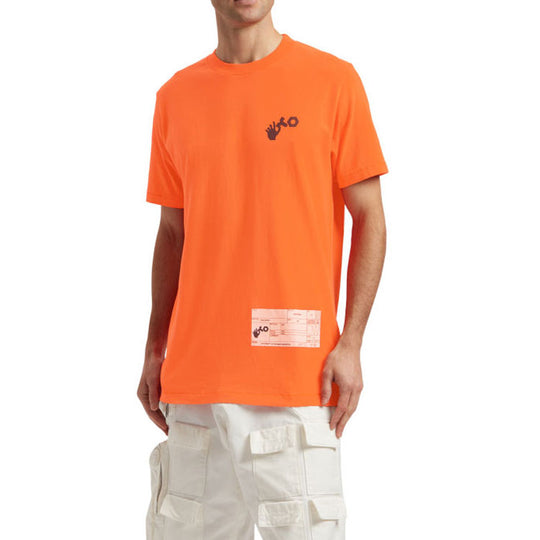 Men's Off-White x Teenage Engineering Crossover SS22 Logo Printing Round Neck Short Sleeve Orange T-Shirt OMAA027T22JER0012001