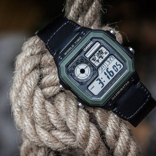 Casio Watch Digital World Time Illuminator Green AE-1200WHB-1BVDF – Watches  & Crystals