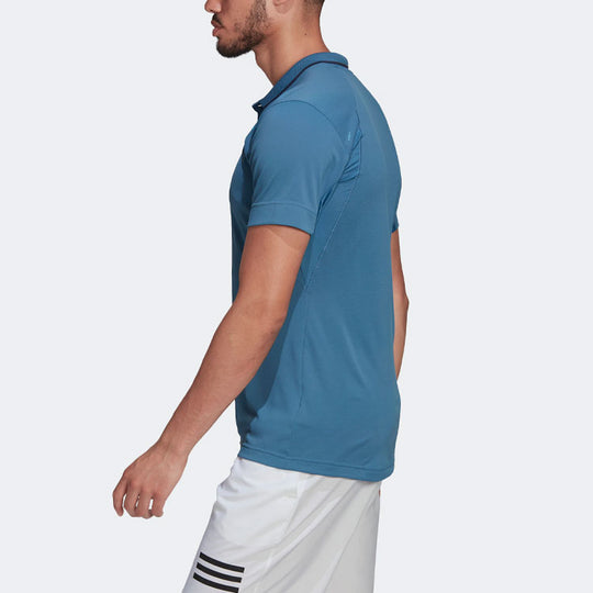 Men's adidas Gameset Logo Printing Solid Color Tennis Sports Short Sleeve Blue Polo Shirt HB9137