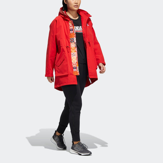 (WMNS) adidas Cny Long Jkt Limited Fleece Lined Stay Warm Mid-Length Woven Hooded Jacket Red HI3263