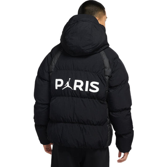 Men's Air Jordan Paris Saint-Germain Badge Hooded Loose Padded Black Jacket DB6495-010