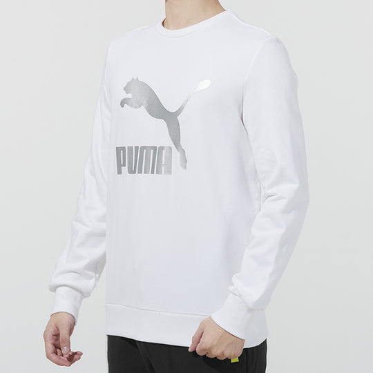 PUMA Classics Logo Crew Large Logo Printing Sports Round Neck Pullover White 531367-52