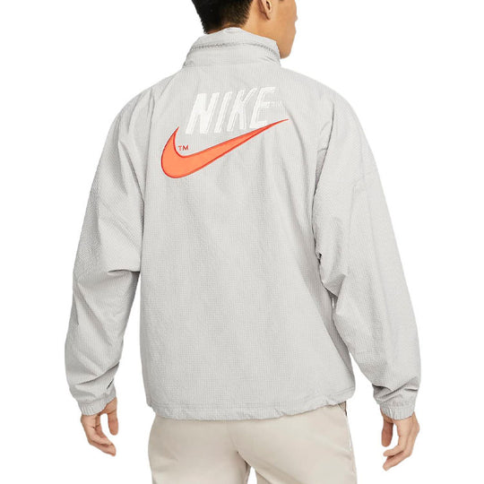 Men's Nike Sportswear Alphabet Logo Woven Jacket Light Mineral Gray DM5286-012