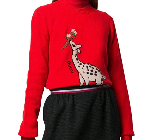 Women's GUCCI Deer Logo Wool Sweater Red 579950-XKAWE-6397 sweater - KICKSCREW
