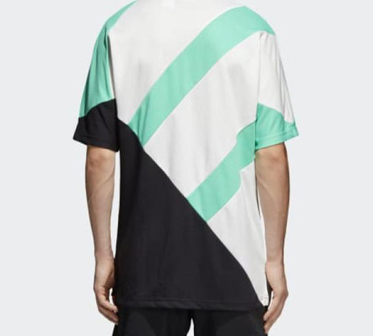 Men's adidas originals Eqt Colorblock Diagonal Stripes Lapel Short Sleeve White T-Shirt CD6846