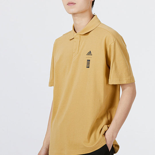 adidas Solid Color Logo Short Sleeve Polo Shirt Yellow HE5165