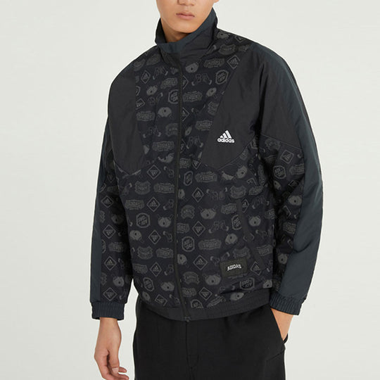 adidas Logo Printing Athleisure Casual Sports Jacket Black HE7474