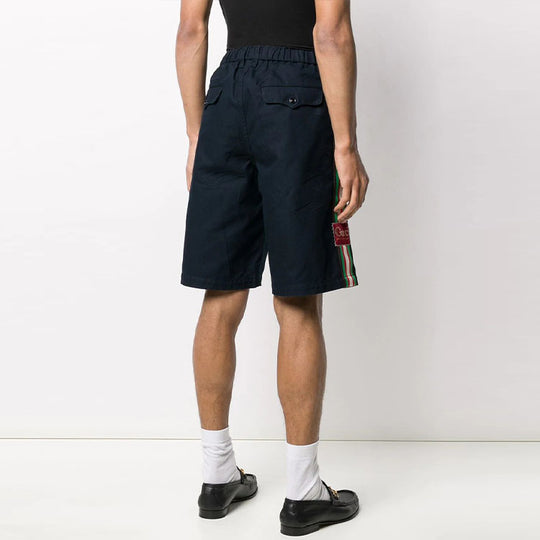 Men's GUCCI SS21 Logo Side Stripe Contrasting Colors Loose Shorts Navy Blue 623226-XDA6Z-4641 Shorts - KICKSCREW