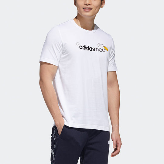 adidas neo x Yellow Crossover Logo Printing Round Neck Short Sleeve White GP5905
