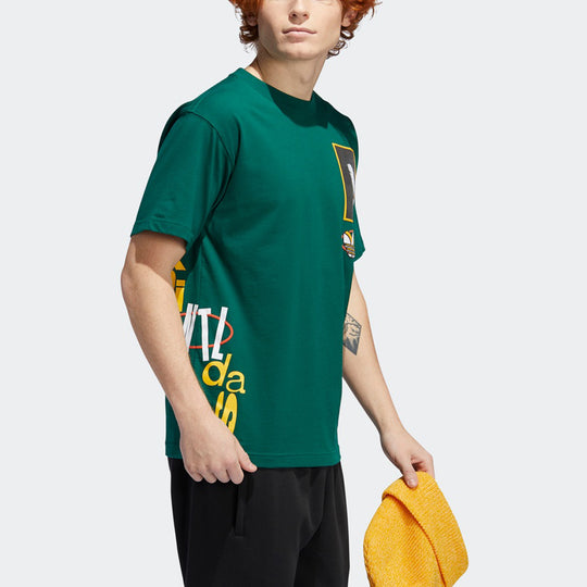 adidas originals Streetball Mult Printing Basketball Sports Round Neck Short Sleeve Green GD2132