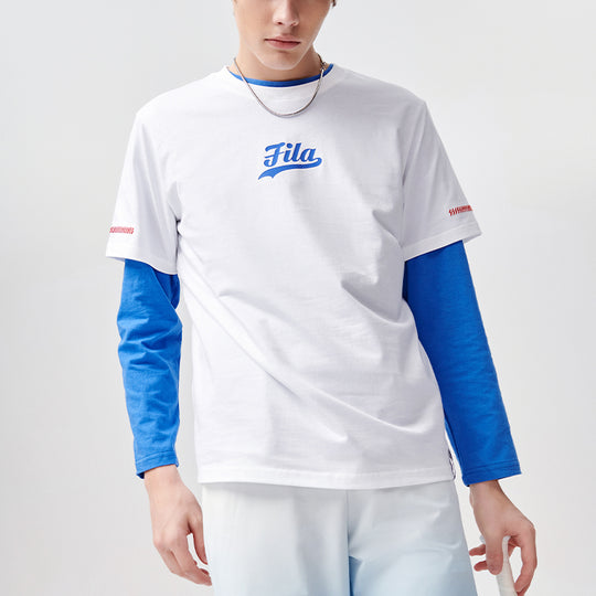 Men's FILA FUSION Logo Printing Knit Round Neck Short Sleeve White T11M122111F-WT