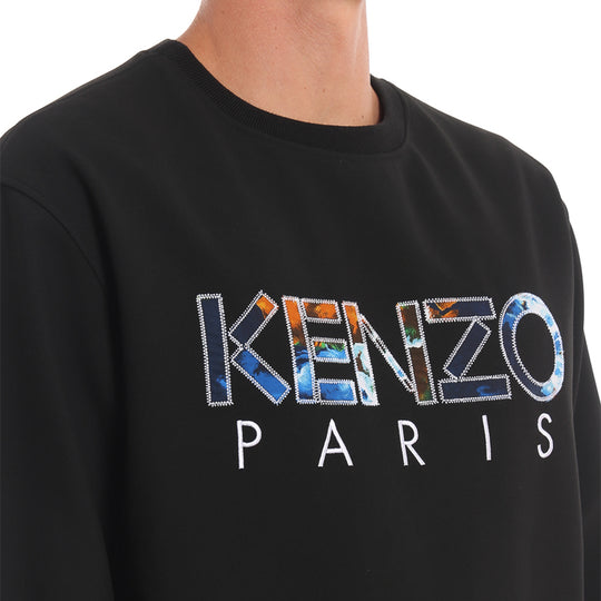 Men's KENZO Logo Embroidered Round Neck Long Sleeves Black F96-5SW604-1RH-99