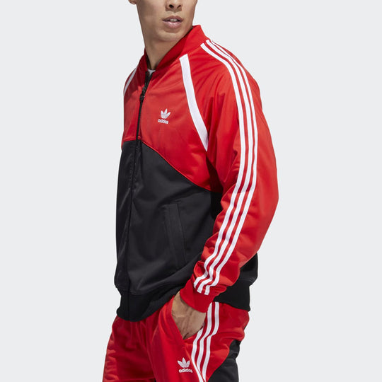 adidas Contrasting Colors Stripe Sports Jacket Red/Black HC2076