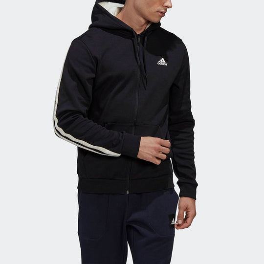 adidas Winter 3-stripes Stay Warm Sports Loose Hooded Jacket Black GM0 ...