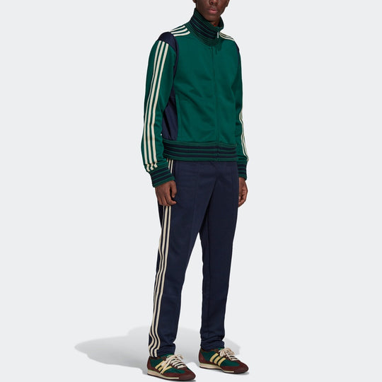 Men's adidas originals x WALES BONNER Crossover Stripe logo Sports Jacket  Green GL