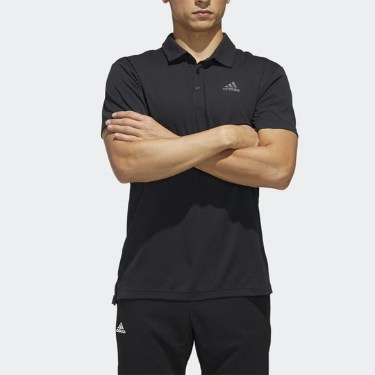 adidas Casual Solid Color Sports Short Sleeve Polo Shirt Black FK1414
