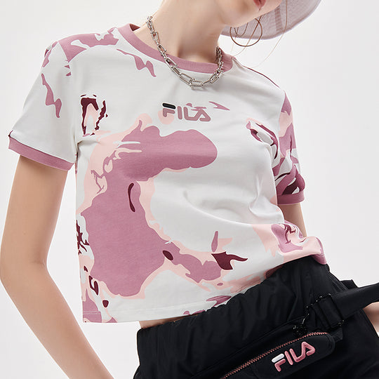 FILA FUSION Camouflage Contrasting Colors Sports Short Sleeve Pink T11W133110F-LP