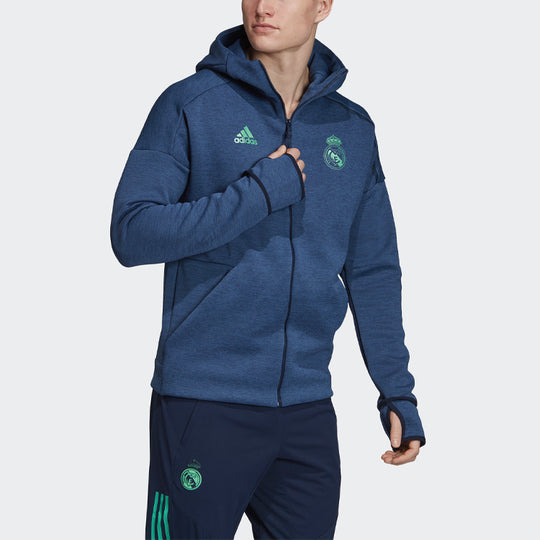 adidas Colorblock Casual Sports Soccer/Football Real Madrid Hooded Jacket Navy Blue DX8699
