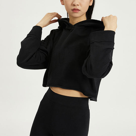 Nike Yoga Luxe Solid Color Short Long Sleeves Hoodie Black DM6982-010