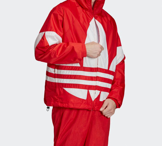adidas originals Big trefoil Stripe Large Logo hooded Casual Jacket Red FM7076