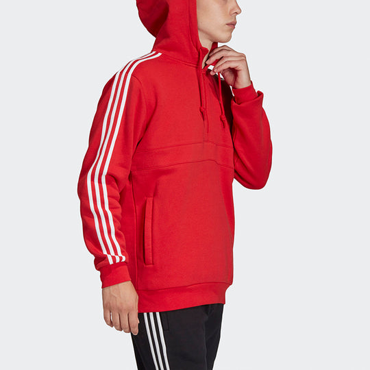 adidas originals Half Zipper Pullover hooded Fleece Lined Stay Warm Red FM3763