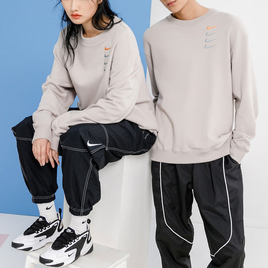 Nike French Terry Swoosh Embroidered Round Neck Sports Pullover Couple Style light grey DB9408-277
