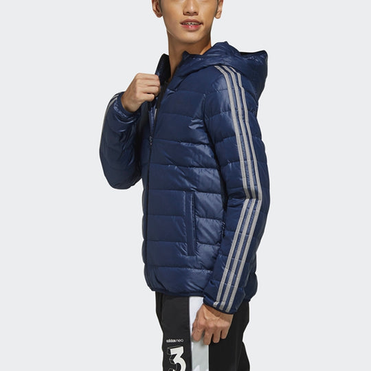 adidas neo Athleisure Casual Sports Stay Warm Stripe hooded down Jacket Blue FK9922