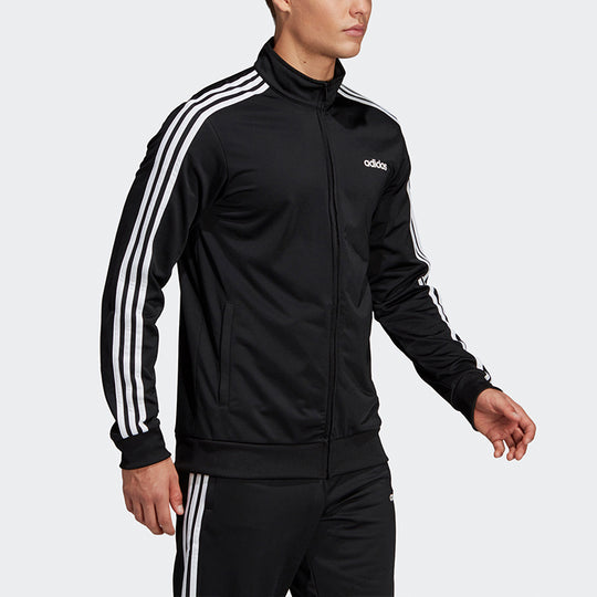 adidas Knit Stand Collar Loose Windproof Sports Logo Jacket Black DQ3070