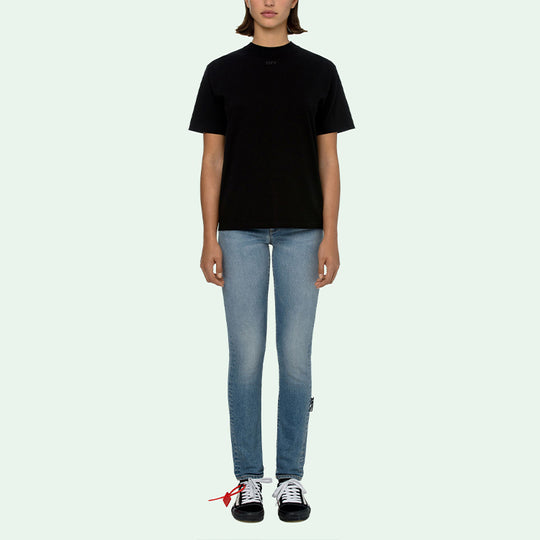 (WMNS) Off-White Arrow Pattern Round Neck Pullover Short Sleeve Slim Fit Version Black OWAA049E20JER0131010
