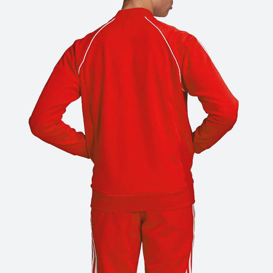 Men's adidas originals Logo Casual Breathable Sports Side Stripe Jacket Red GF0196